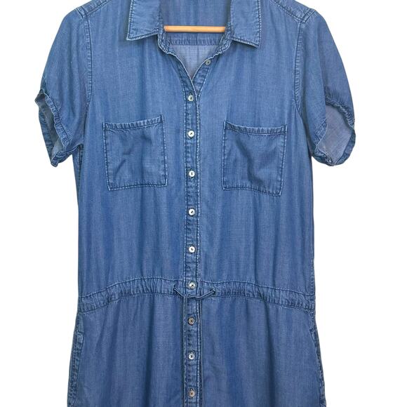 Lovestitch Size Medium Chambray Denim Drawstring Waist Button Up Shirt Dress - Picture 3 of 7